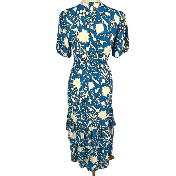 Knox Rose Blue Floral Boho Short Sleeve Tiered Hem Rayon Wrap Midi Dress Small - Picture 4 of 13